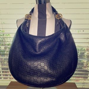 Black Gucci Leather GG Twins Large Hobo Bag